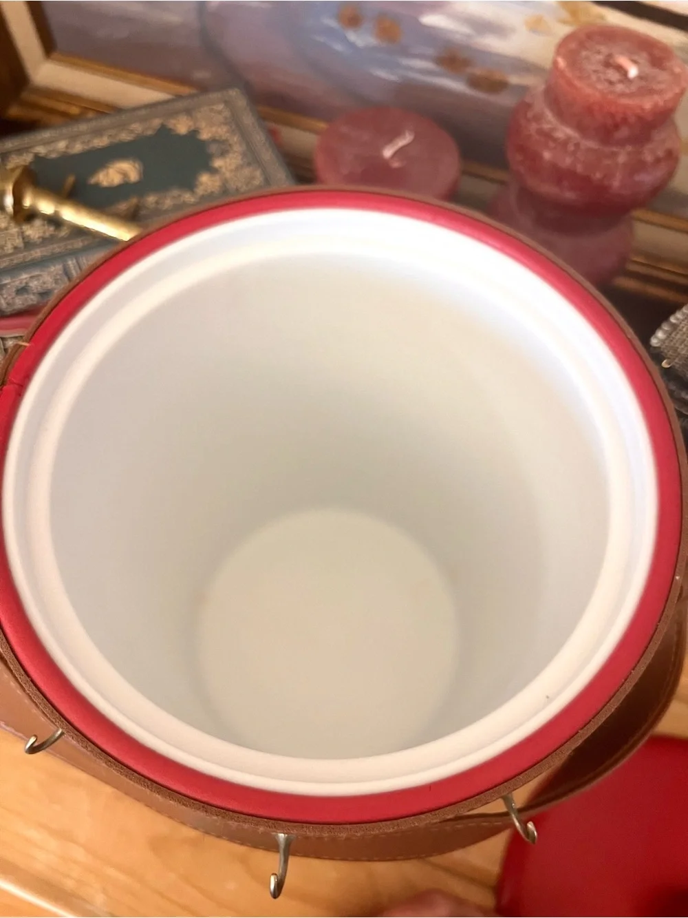 Vintage Mid Century MOD Goerges Briard RARE Red Faux Leather Ice Bucket & Tools